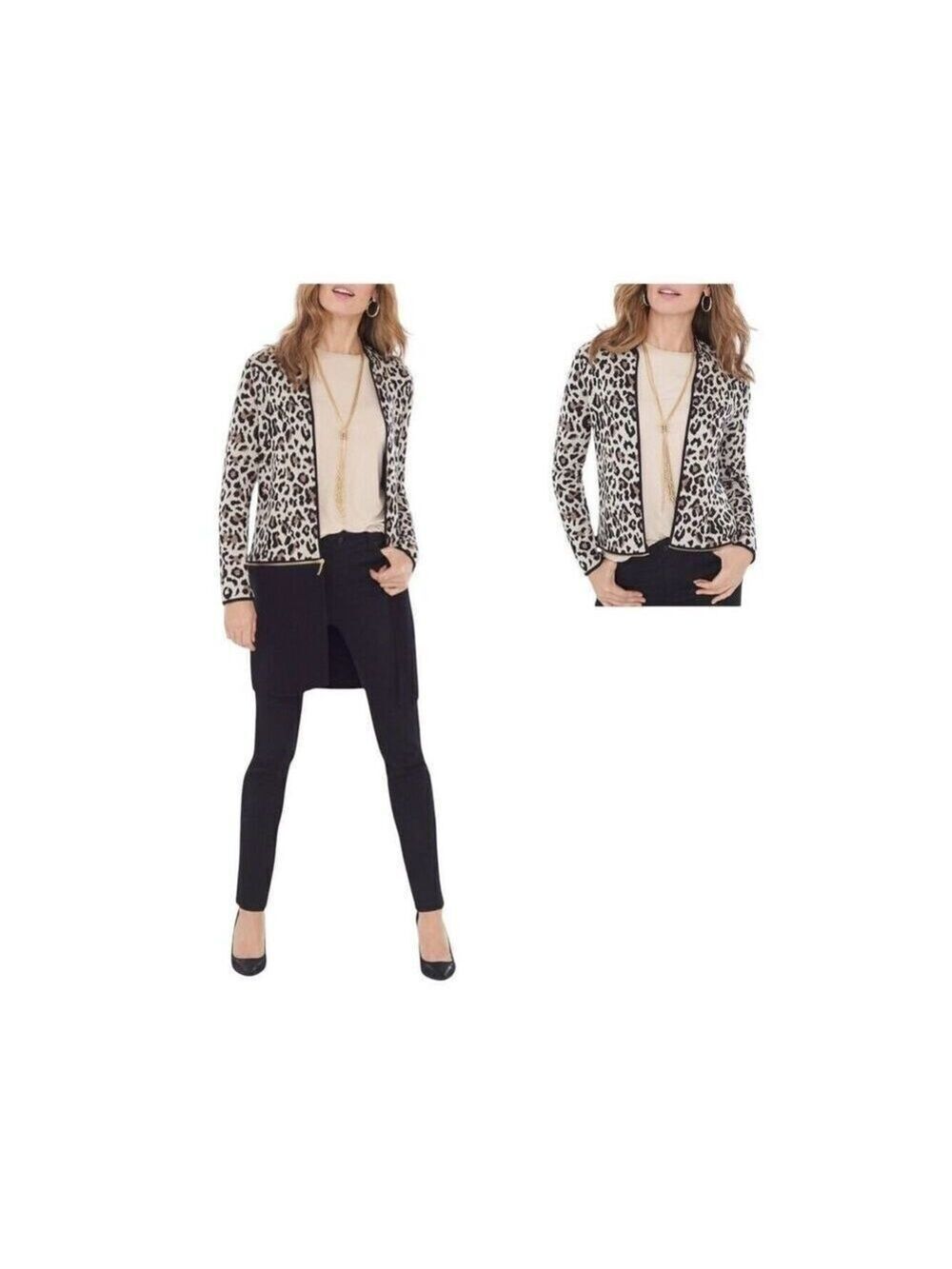 Chico's Women's Animal Print Convertible Brown Cardigan Sweater Size 2 US-L